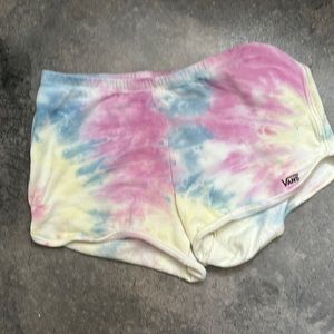 Basically brand-new tie-dye vans shorts colors are purple blue and yellow worn 2